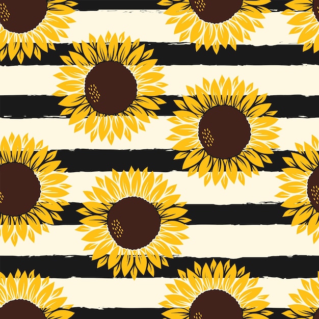 Vector pattern with yellow sunflowers on a yellow with leopard print on white background.