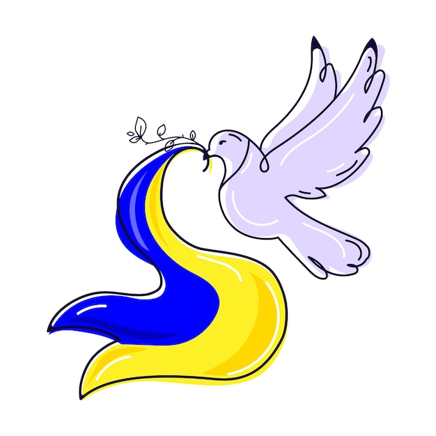 Vector peace sign in UkrainePeace dove with the flag of Ukraine and an olive branch in its beak