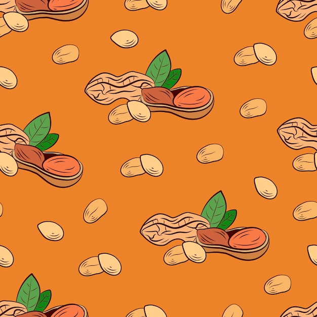 Vector peanut butter seamless pattern colorful background with nuts