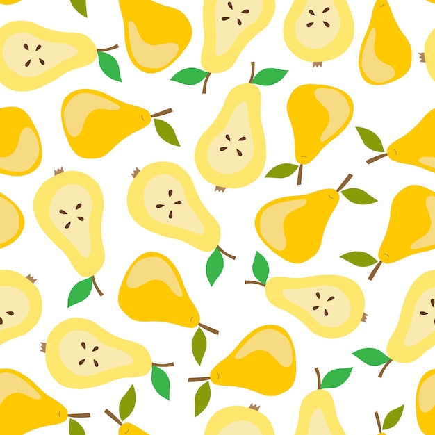 Vector pears seamless pattern Illustration in flat hand draw cartoon style