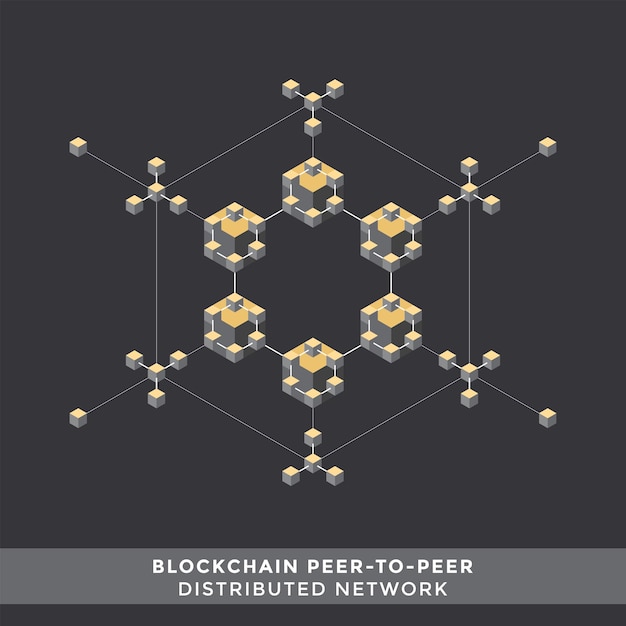 Vector peer-to-peer gedistribueerde database algoritmen hoofdschema infographic blockchain netwerk architectuur technologie digitale business concept illustratie