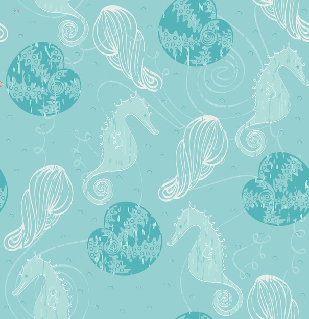 Vector pencil drawing seamless pattern with seashells