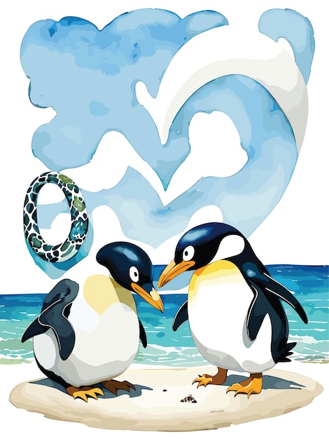 vector penguins in a winter wonderland watercolor