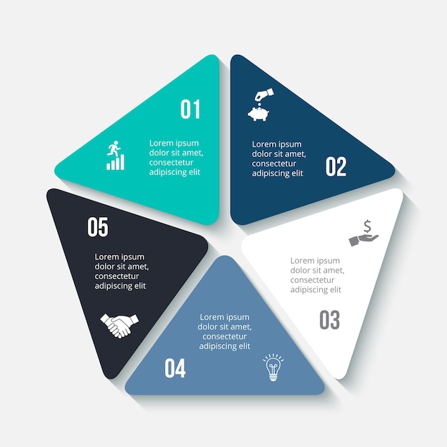 Elemento del pentagono vettoriale per infografica. modello per diagramma del ciclo, grafico, presentazione e grafico.