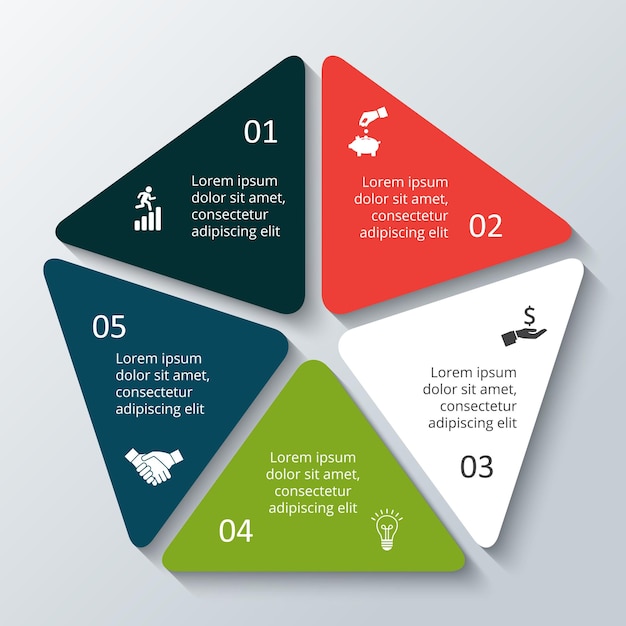 Vector pentagon infographic bedrijfsconcept met 5 opties onderdelen stappen of processen