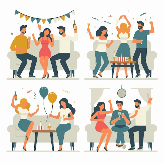 vector of people celebrating birthday party with a simple and minimalist flat design style