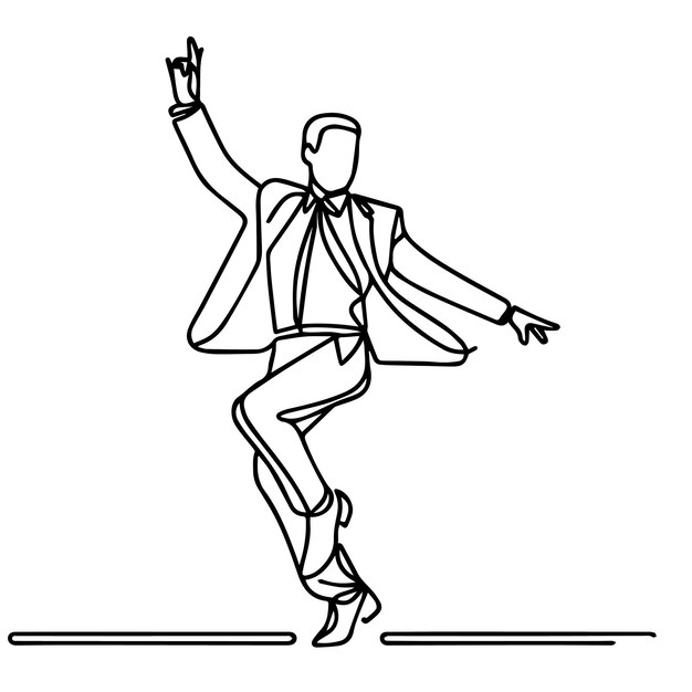 継続的なラインスタイルで踊る人々のベクトル