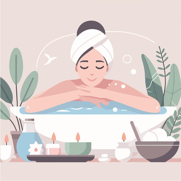 Vector of people having a SPA with a simple and minimalist flat design style