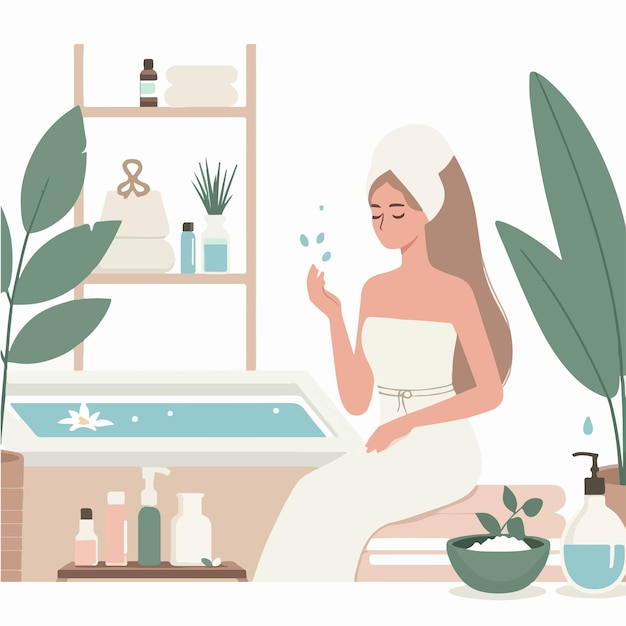 Vector vector of people having a spa with a simple and minimalist flat design style