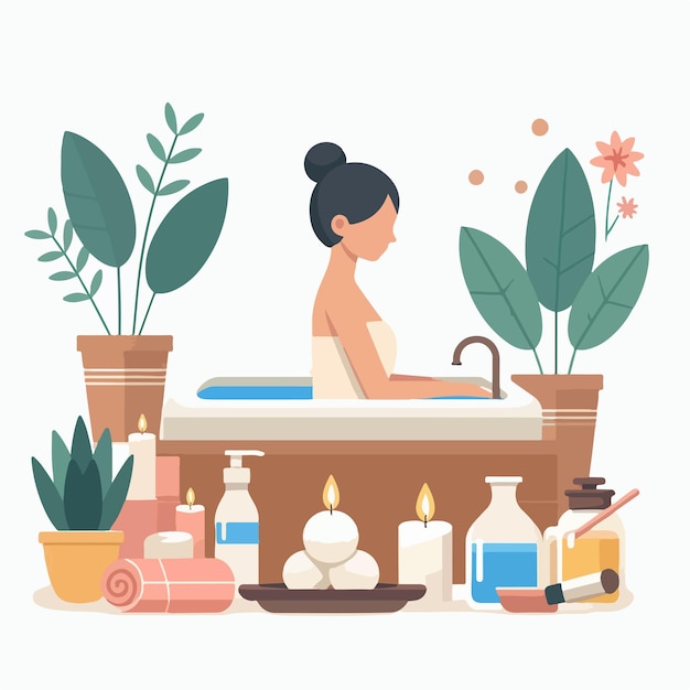 Vector vector of people having a spa with a simple and minimalist flat design style