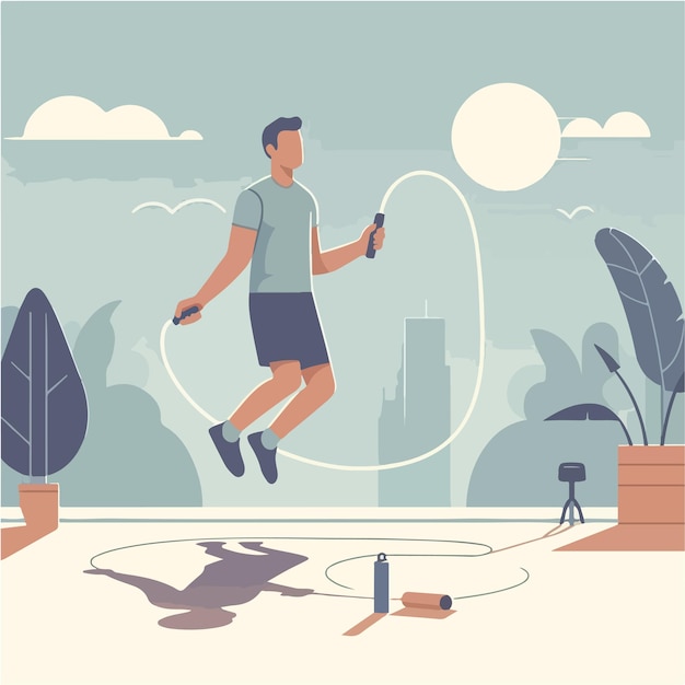 Vector of people playing jump rope in flat design style