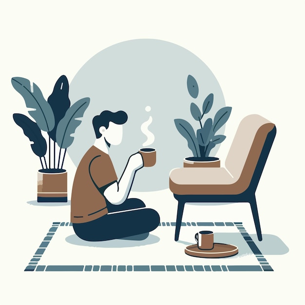 vector of people sitting on a pedestal and drinking coffee in flat design style