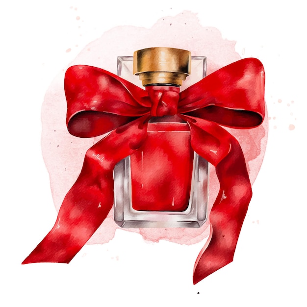 vector perfume art modern fashion illustration of and red perfume in a glass bottle with a red bow