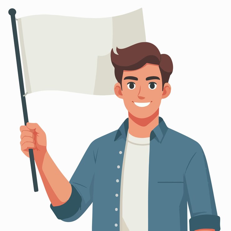 Vector vector of a person holding a blank flag