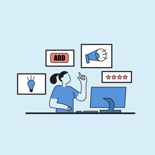 Premium vector vector person working on creating ads for companies