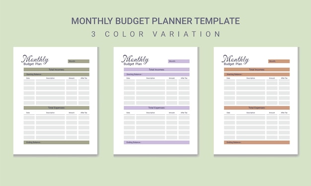 Vector persoonlijke budgetplanner met 3 kleurvariaties