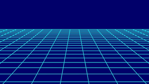 Векторная перспективная сетка цифровой фон в стиле ретро wireframe пейзаж на синем фоне