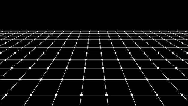 Vector perspective grid Digital background in retro style Wireframe landscape on black background