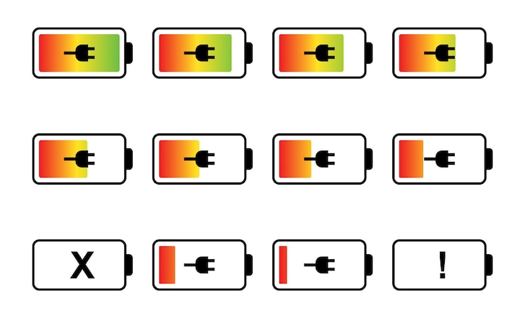 Vector vector phone battery charge status flat symbols set