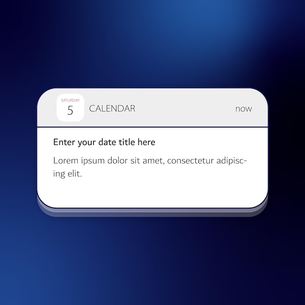 Vector phone calendar notification window template smartphone message interface on a dark background