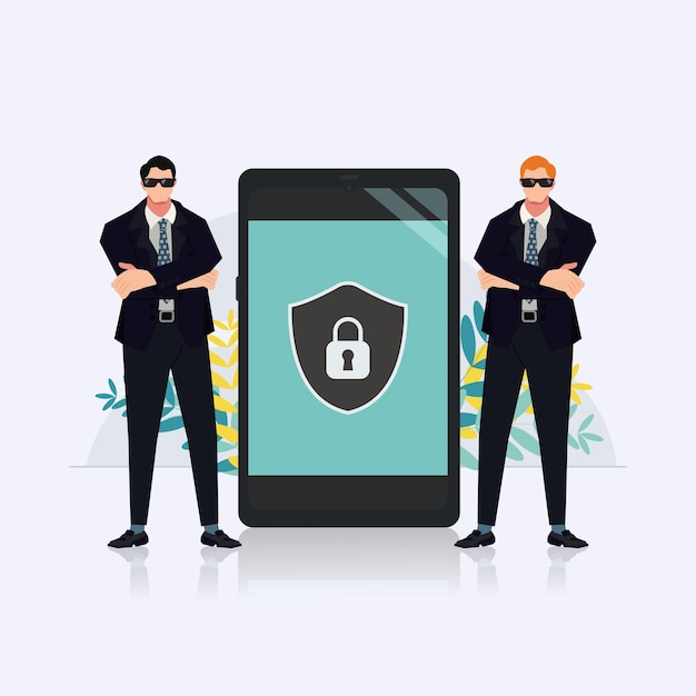 Vector phone cyber security digital security data protection concept illustration