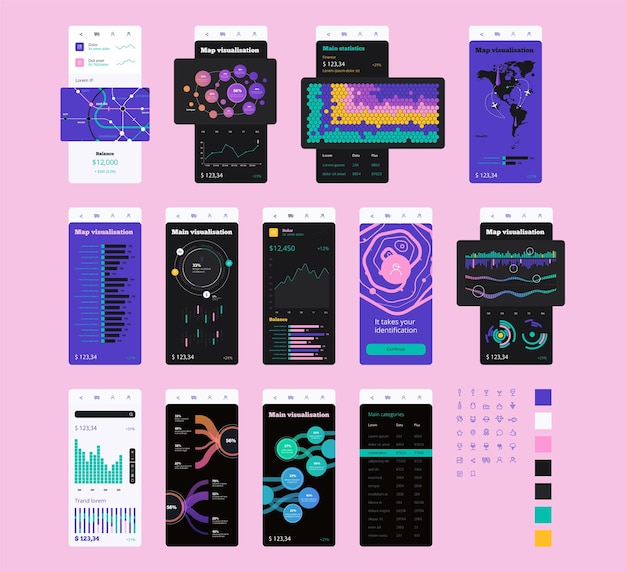 Vector vector phone ui kit for infographics charts