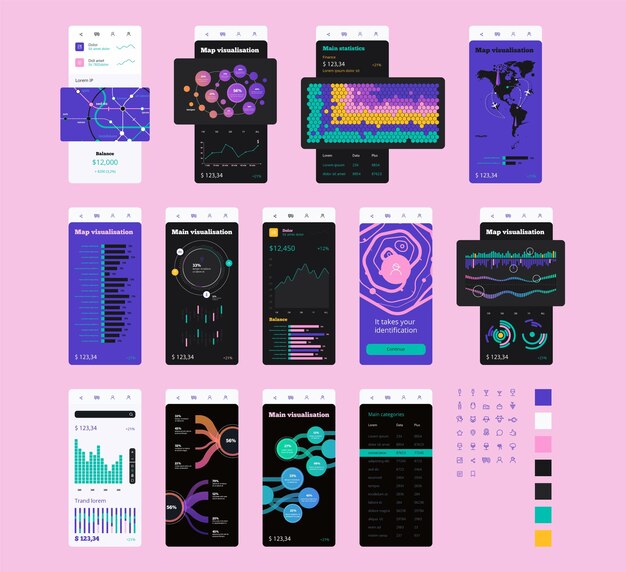 Vector vector phone ui kit for infographics charts