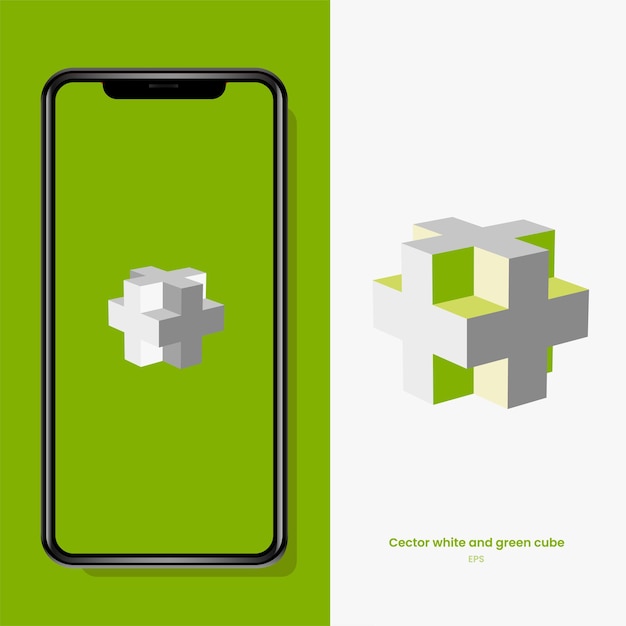 ベクトル電話 白と緑の立方体