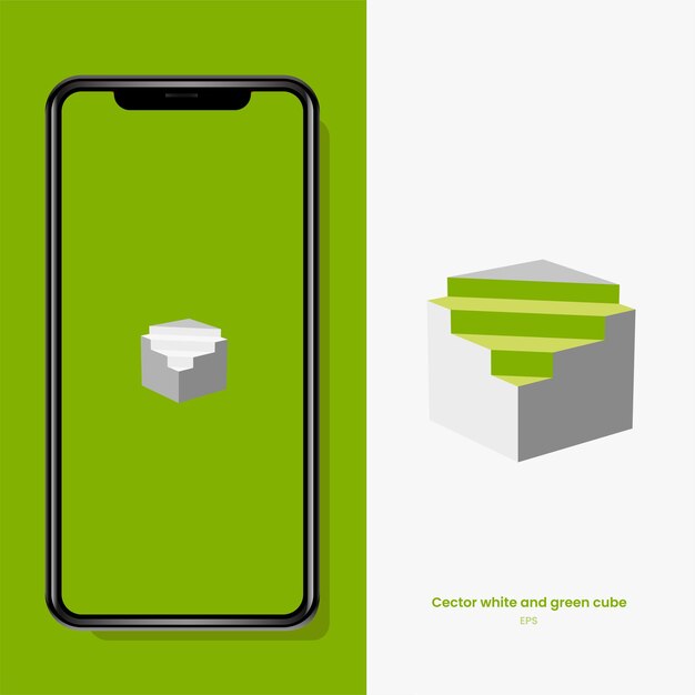 ベクトル電話 白と緑の立方体