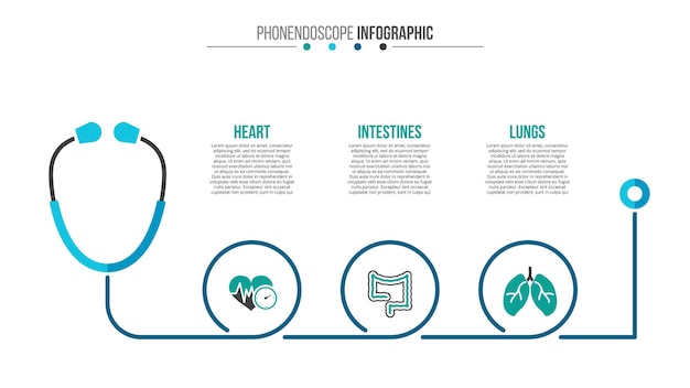 Vector vector phonendoscope infographic. medical and healthcare template for presentation with 3 steps.