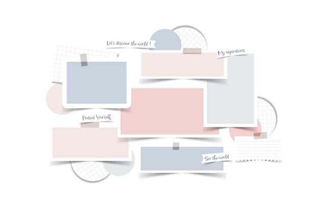 벡터 터 사진 콜라지 템플릿 무드 보드 그림 그리드 터 일러스트 비전 보드