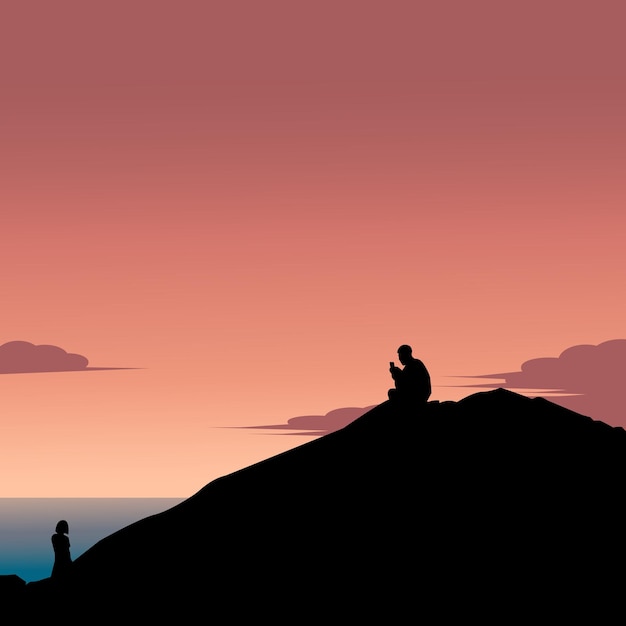 Vector picture of two people at sunset