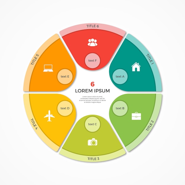 Vector pie chart circle infographic template with 6 options