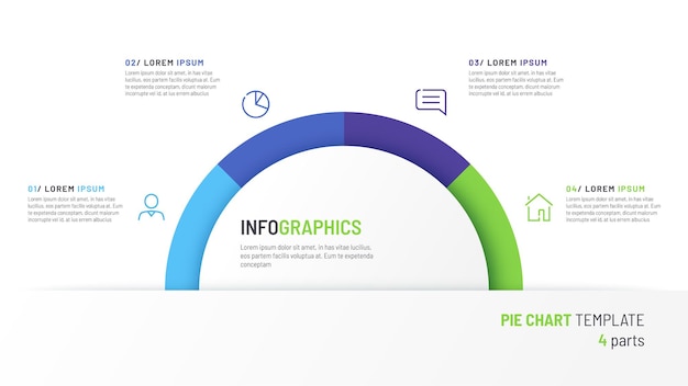 4つの部分で割った半円の形のベクトル円グラフインフォグラフィックテンプレート