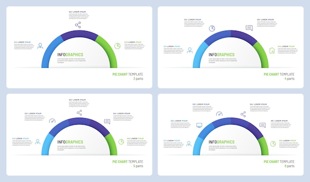 Vector pie chart infographic templates in the form of semicircle     parts