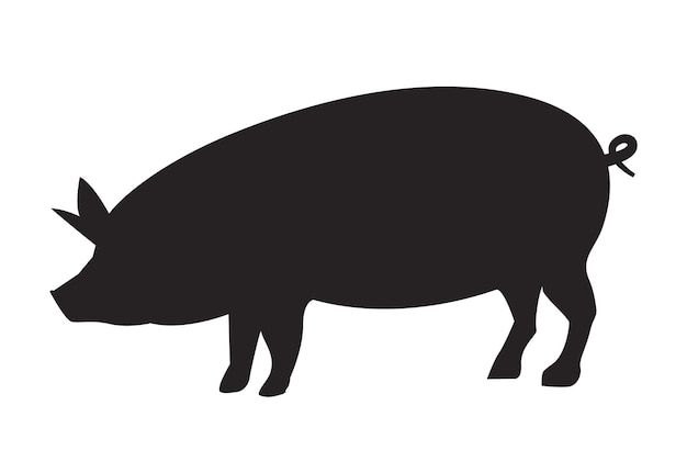 Vector vector pig silhouette side retro vintage template. pork animal icon background. pig farm.