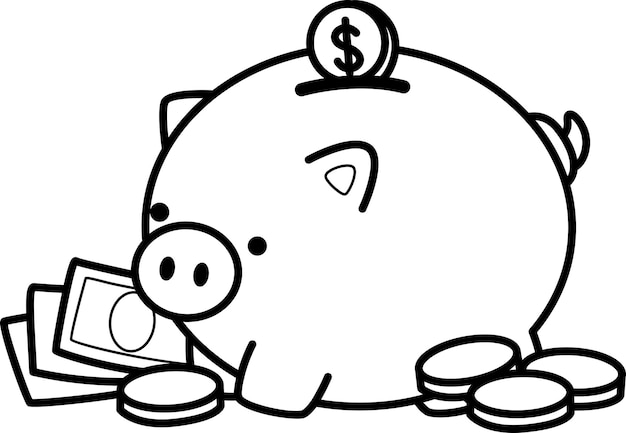 Vector a vector of a piggy bank in black and white coloring