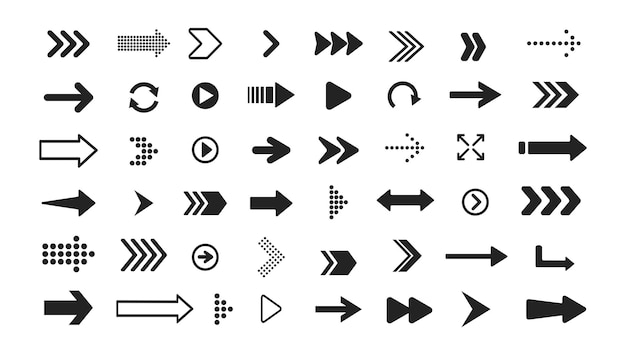 Vector pijl iconen set Verzameling van witte pijlen vormen Verschillende cursors in vlakke stijl