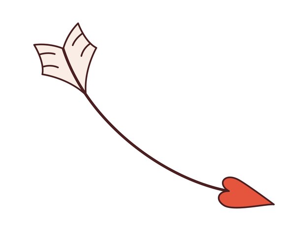 Vector pijl met hartvormige pijlpunt in retro stijl Groovy Valentijnsdag Y2k liefde illustratie met pijl