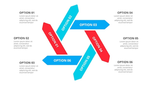 Vector pijlen infographic. Cyclusdiagram met 6 opties. Zakelijke sjabloon voor presentatie.