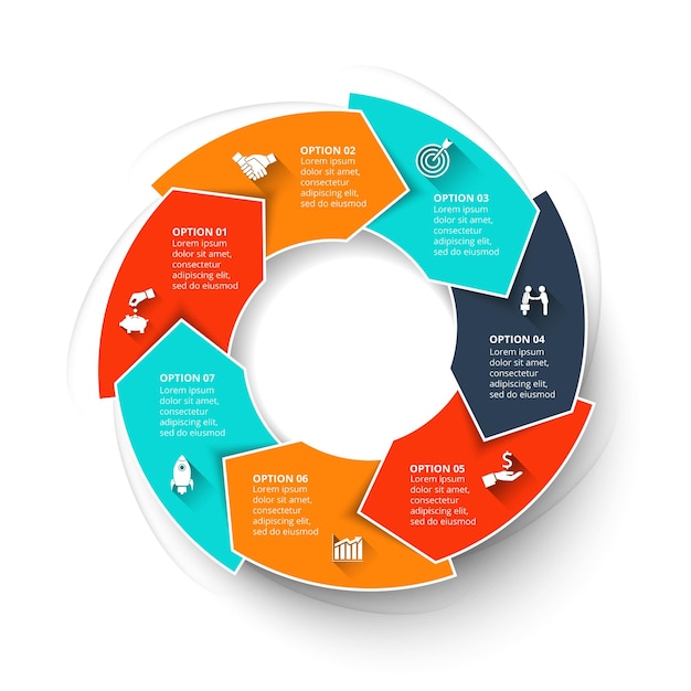 Vector pijlen infographic sjabloon voor cyclusdiagram met 7 processen Gegevensvisualisatie