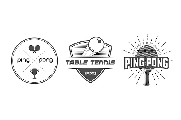 Loghi vettoriali di ping pong set di badge da ping pong per campionati di tornei o club di tennis