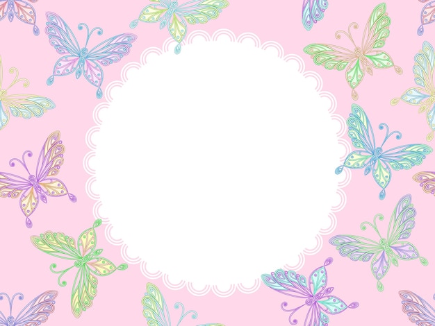 Вектор розовая цветочная кружевная рамка с бабочками