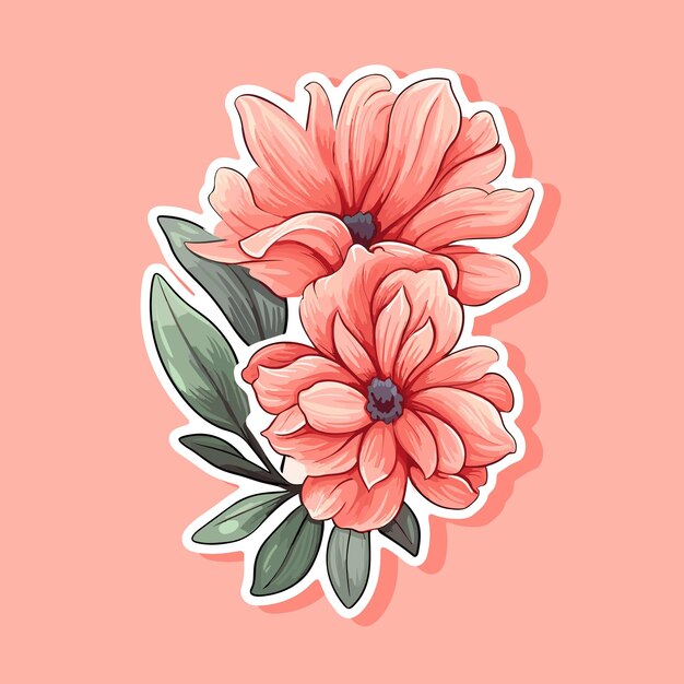 Vector pink flowers bouquet Summer spring bouquet sticker isolated woman flowers gift vector