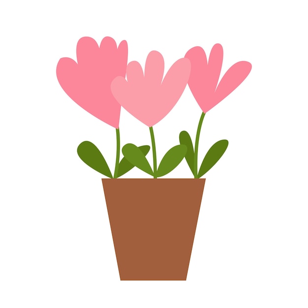 Vector vector pink flowers. in pot illustration