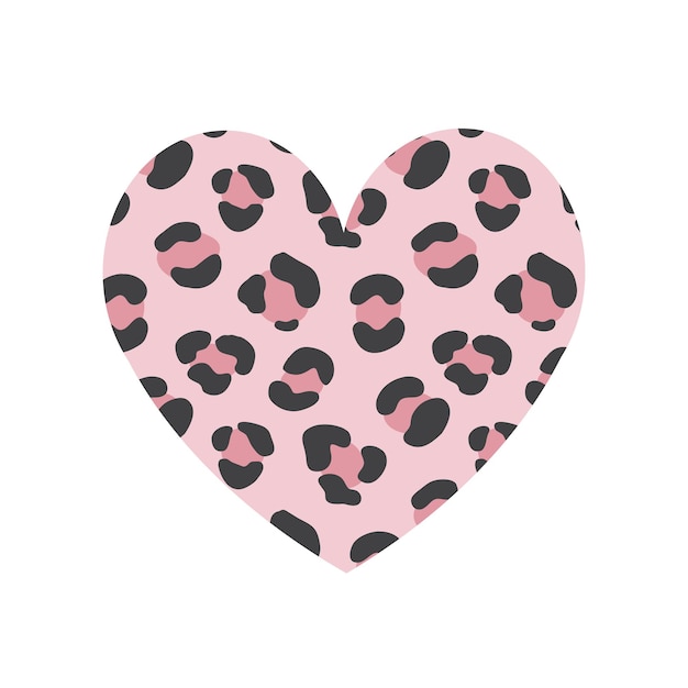 Vector pink heart with leopard cheetah fur