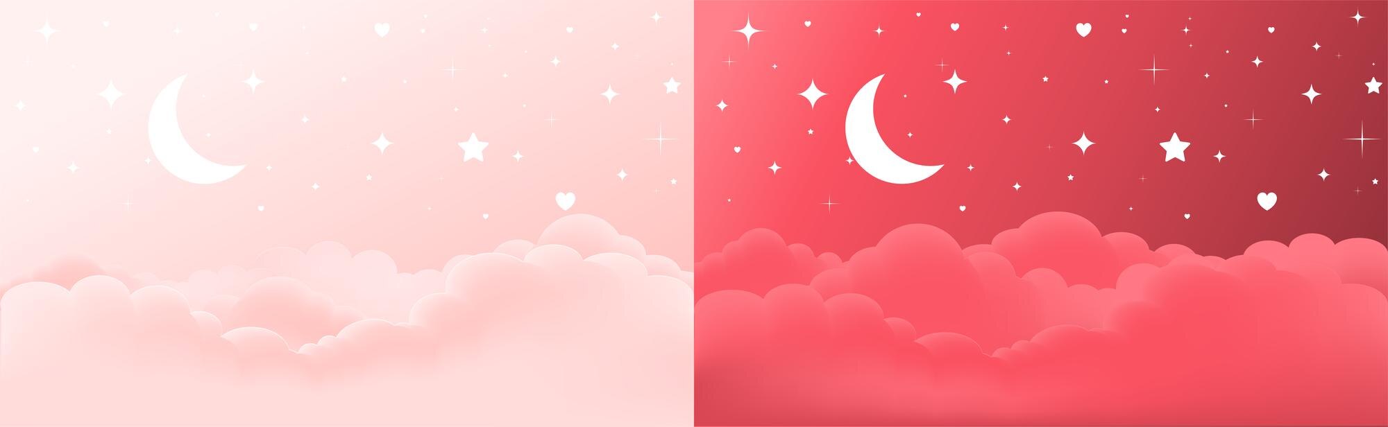 Premium Vector | Vector pink and red sky clouds with moon and ...