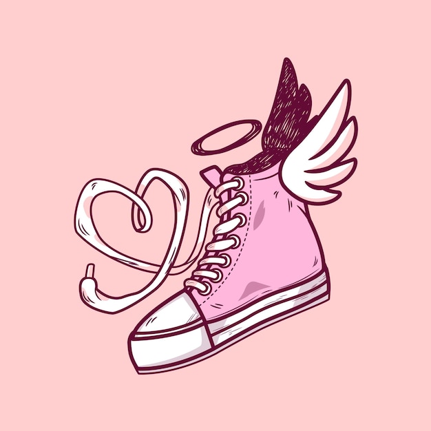 Vector pink shoe with heart and angel wings