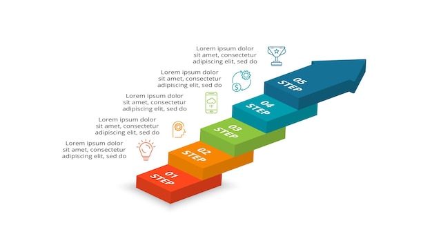 Vector piramide omhoog pijlen infographic diagram grafiek driehoek grafiek presentatie Business tijdlijn concept met 5 delen