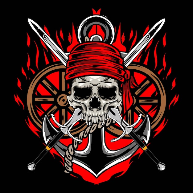 Vettore dell'illustrazione del logo del cranio dei pirati